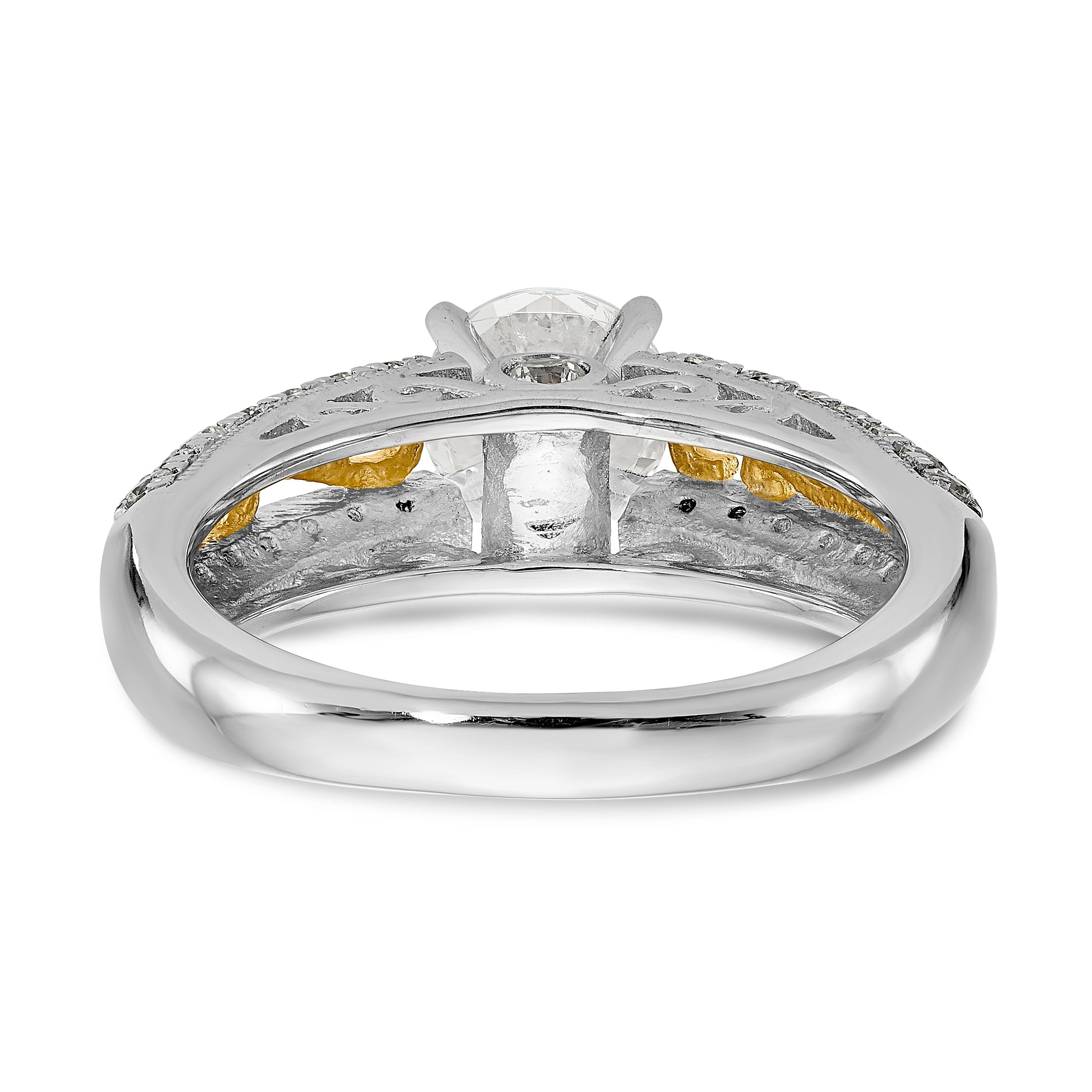 14K White Gold and Rose Gold Diamond Peg Set CZ Engagement Ring