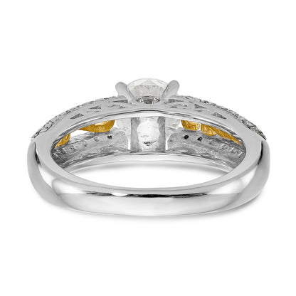 14K White Gold and Rose Gold Diamond Peg Set CZ Engagement Ring