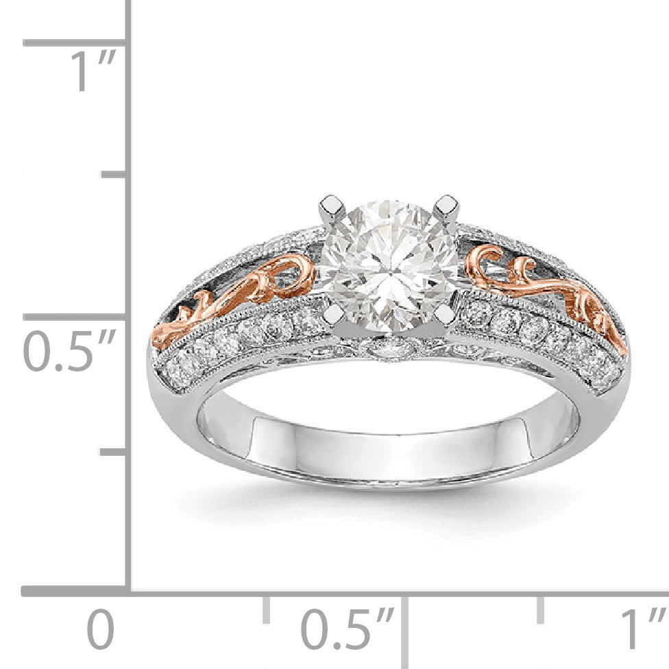 14K White Gold and Rose Gold Diamond Peg Set CZ Engagement Ring