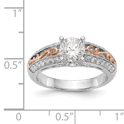 14K White Gold and Rose Gold Diamond Peg Set CZ Engagement Ring