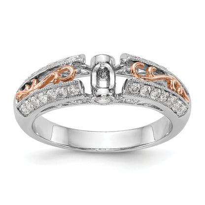 14K White Gold and Rose Gold Diamond Peg Set CZ Engagement Ring