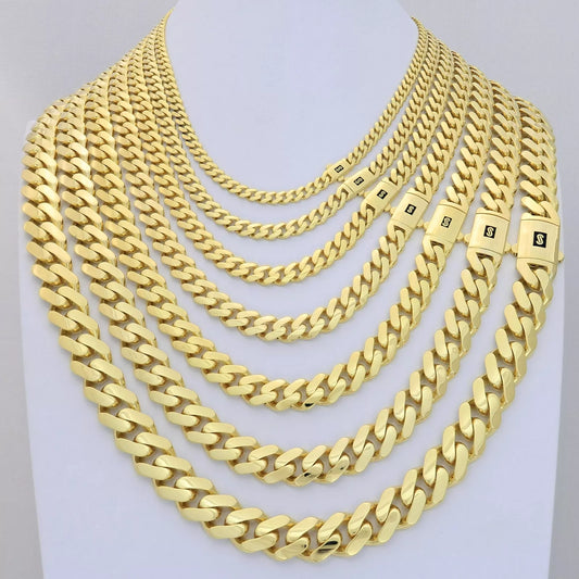 10K Yellow Gold Miami Cuban Royal Monaco Chain 5mm-20mm Necklace Bracelet 7"-30"