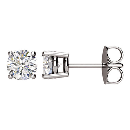 1.0 Carat TW AGS Certified Round Diamond Solitaire Stud Earrings in 14K White Gold