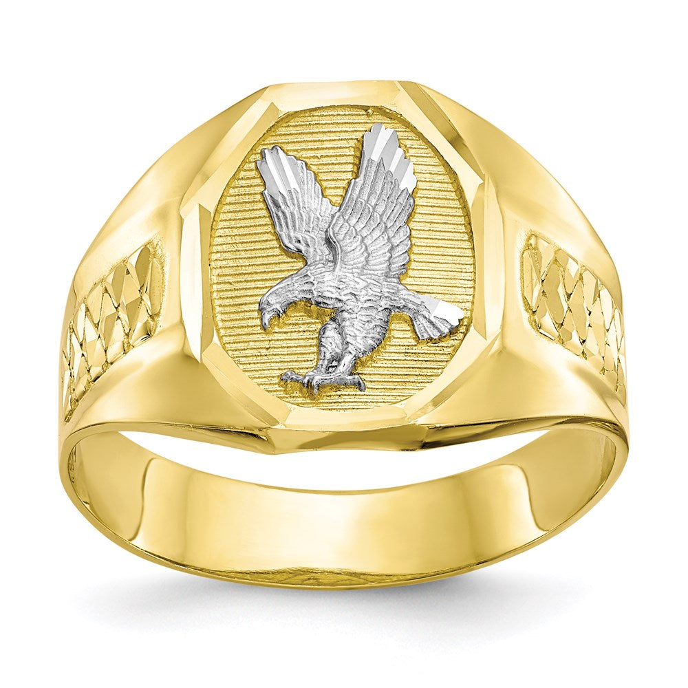 10k yellow gold rhodium mens eagle ring 10c1301