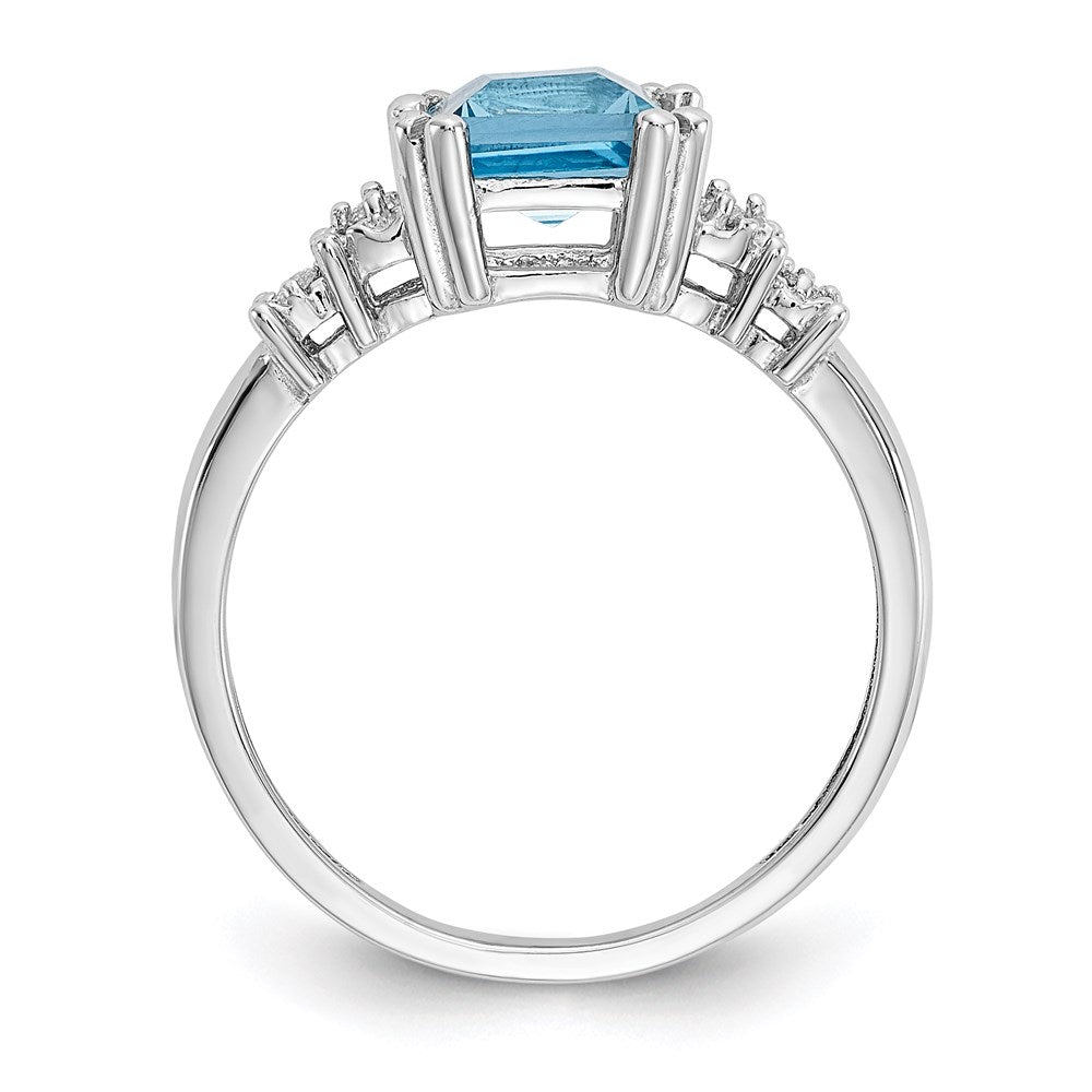 14K White Gold Real Diamond and Blue Topaz Ring