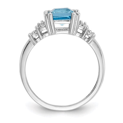 14K White Gold Real Diamond and Blue Topaz Ring