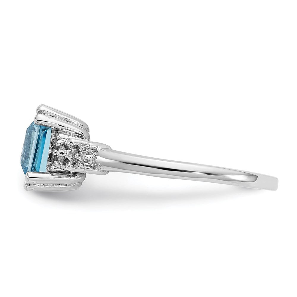 14K White Gold Real Diamond and Blue Topaz Ring