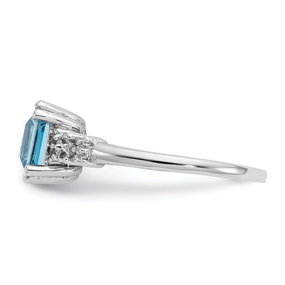 14K White Gold Real Diamond and Blue Topaz Ring