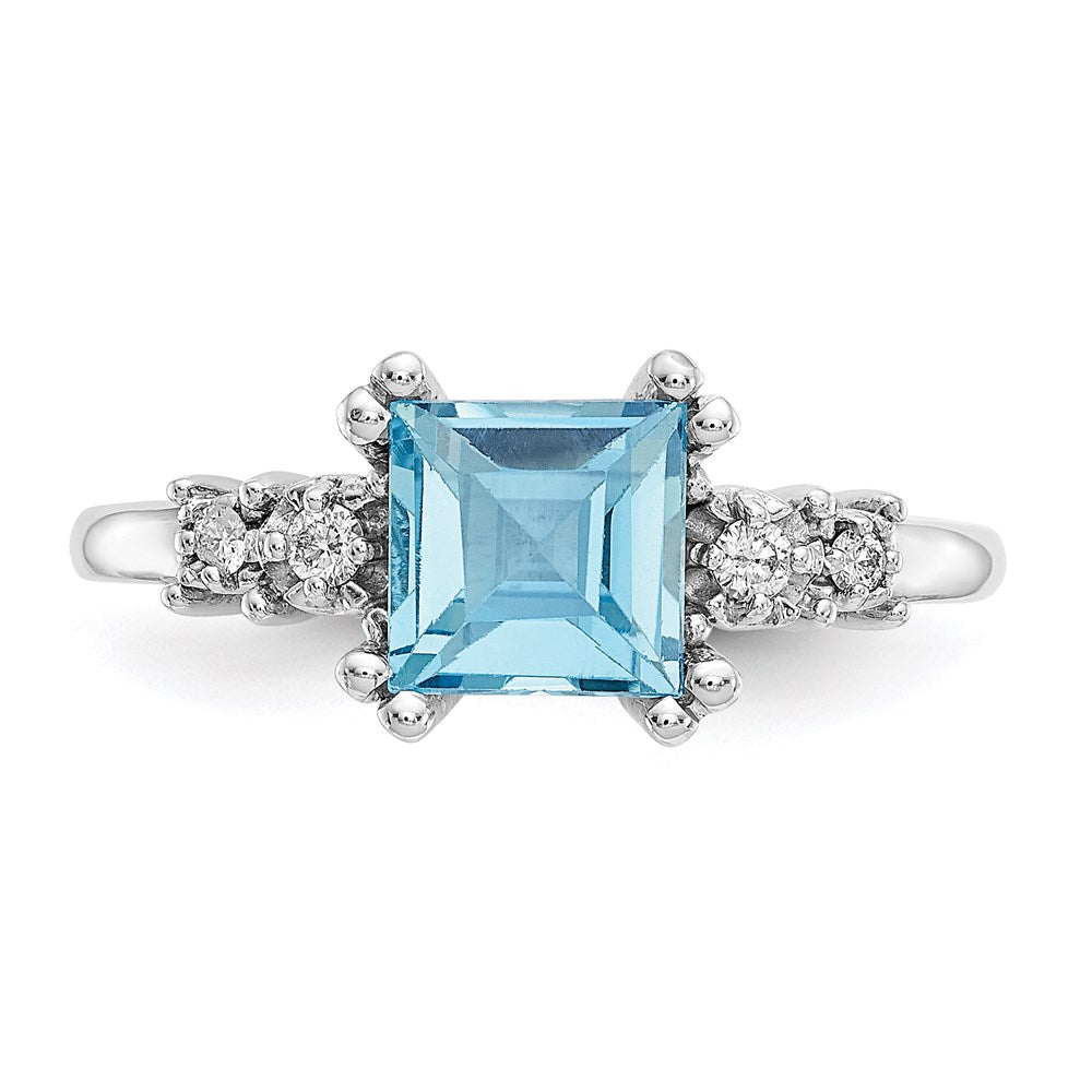 14K White Gold Real Diamond and Blue Topaz Ring