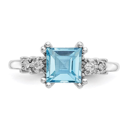 14K White Gold Real Diamond and Blue Topaz Ring