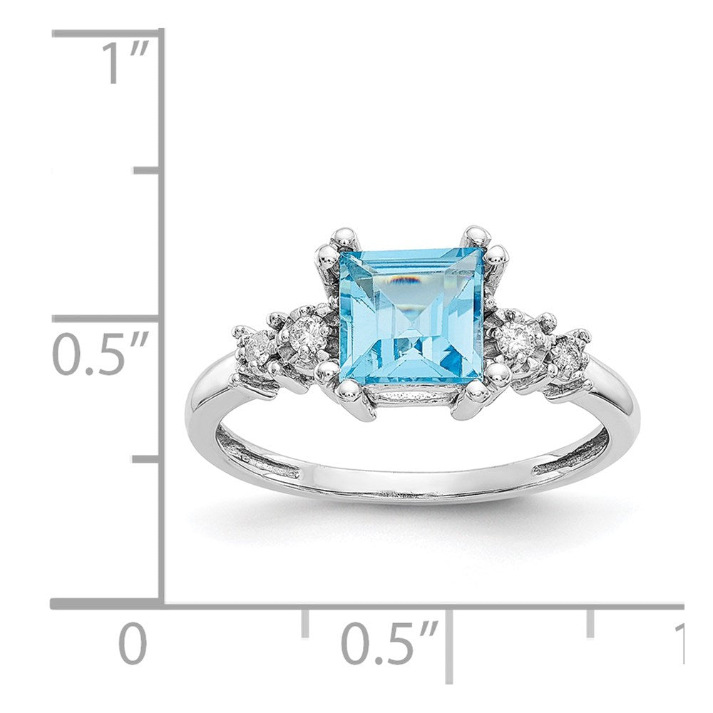 14K White Gold Real Diamond and Blue Topaz Ring