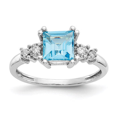 14K White Gold Real Diamond and Blue Topaz Ring