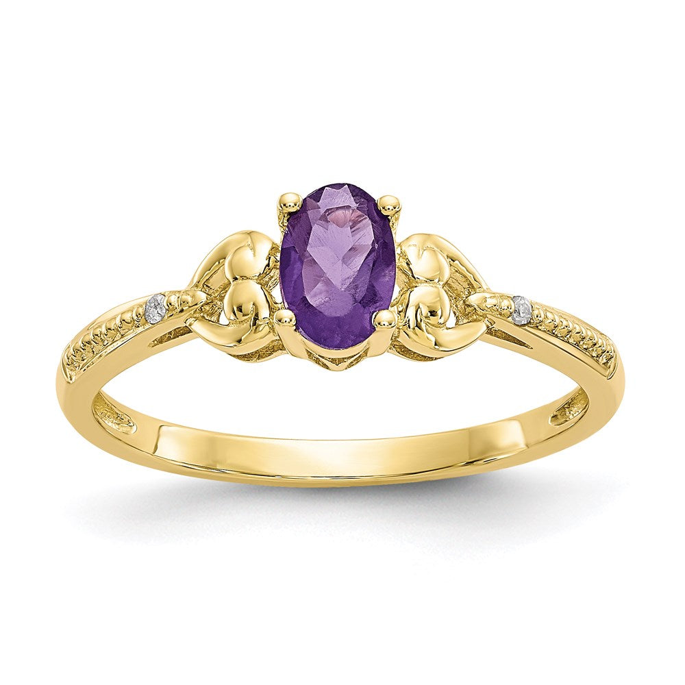 10K Yellow Gold Amethyst and Real Diamond Ring