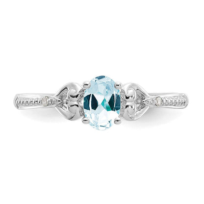 14K White Gold Aquamarine and Real Diamond Ring