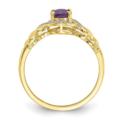10K Yellow Gold Amethyst and Real Diamond Ring