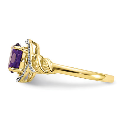 10K Yellow Gold Amethyst and Real Diamond Ring