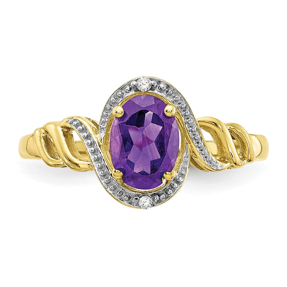 10K Yellow Gold Amethyst and Real Diamond Ring