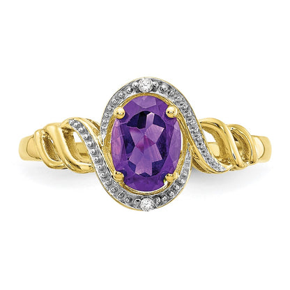 10K Yellow Gold Amethyst and Real Diamond Ring