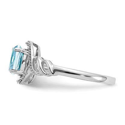 14K White Gold Aquamarine and Real Diamond Ring