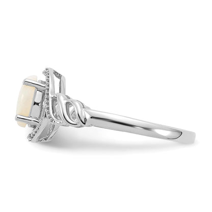 14K White Gold Opal and Real Diamond Ring