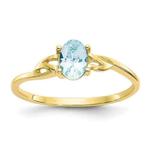 10k yellow gold polished geniune aquamarine birthstone ring 10xbr132