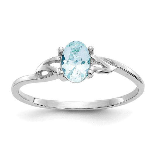 10k white gold polished geniune aquamarine birthstone ring 10xbr144