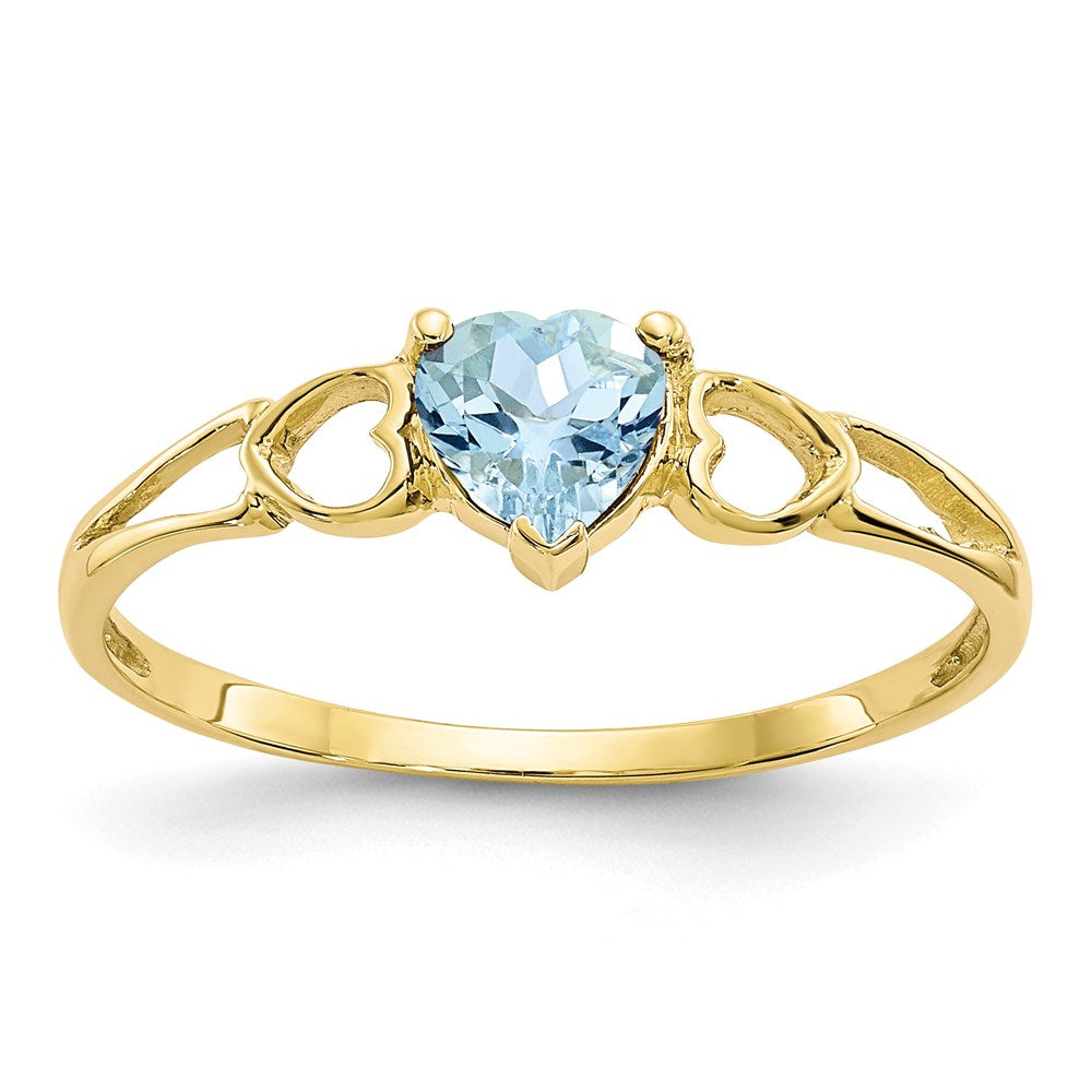 10k yellow gold polished geniune aquamarine birthstone ring 10xbr156