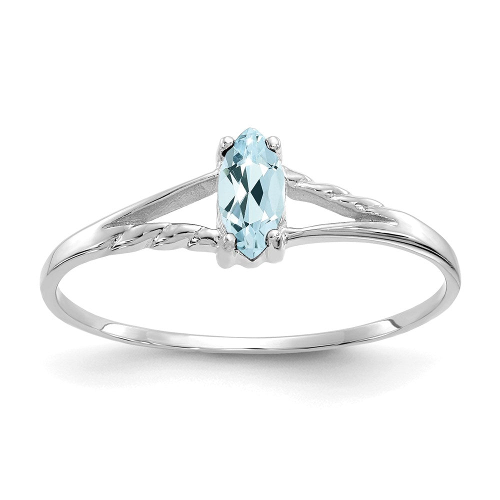 10k white gold polished geniune aquamarine birthstone ring 10xbr192