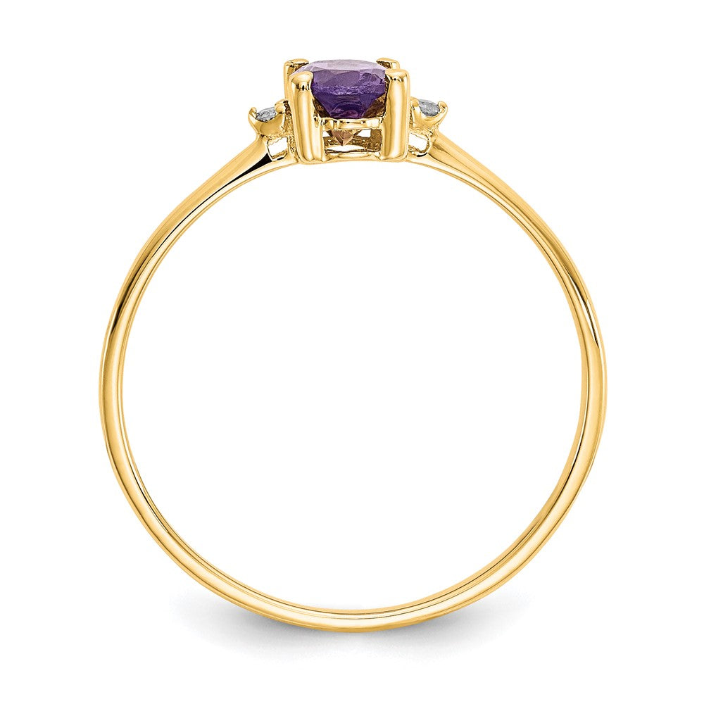 10K Yellow Gold Polished Geniune Real Diamond & Amethyst Birthstone Ring