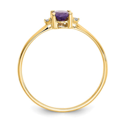 10K Yellow Gold Polished Geniune Real Diamond & Amethyst Birthstone Ring