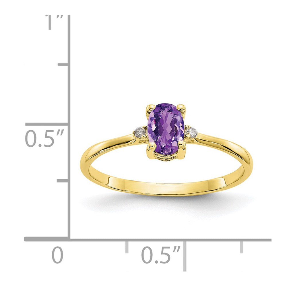 10K Yellow Gold Polished Geniune Real Diamond & Amethyst Birthstone Ring