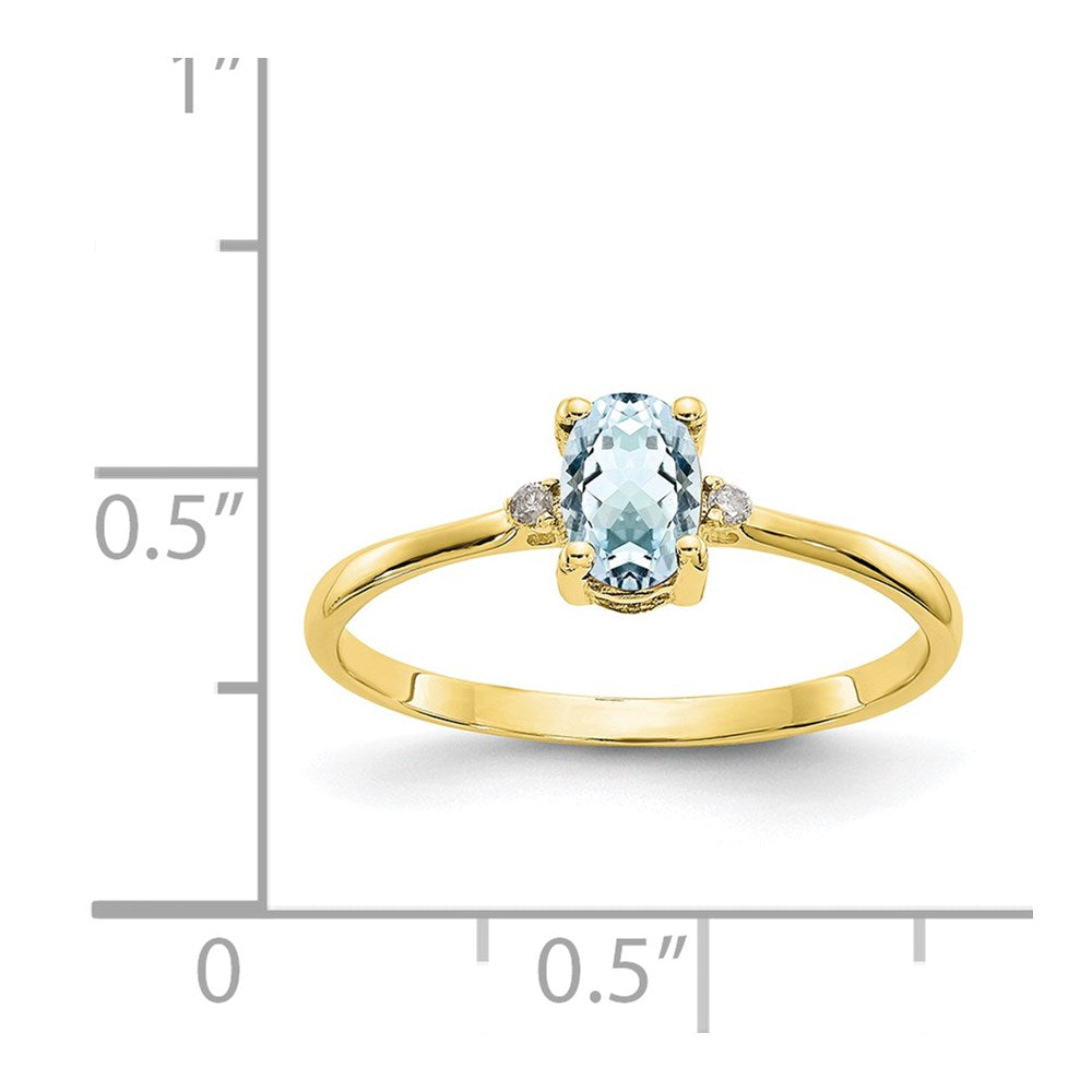 10K Yellow Gold Polished Geniune Real Diamond & Aquamarine Birthstone Ring