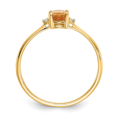 10K Yellow Gold Polished Geniune Real Diamond & Citrine Birthstone Ring
