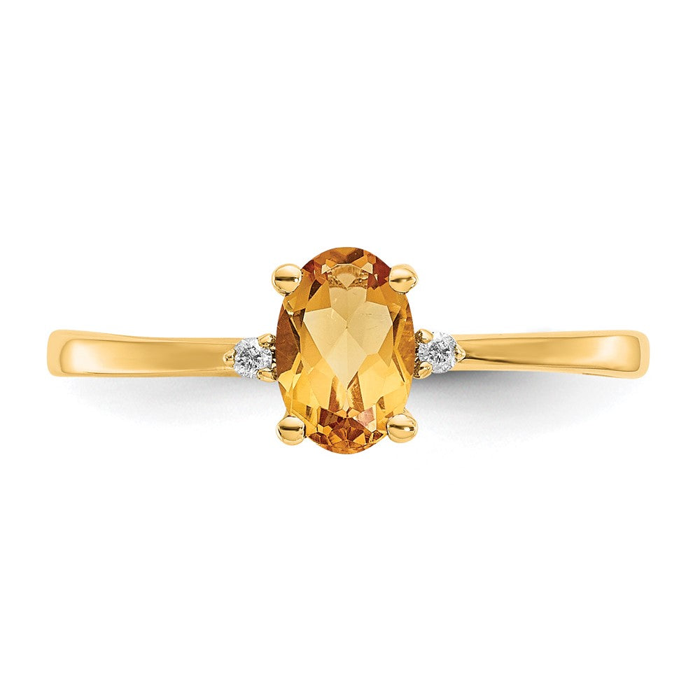 10K Yellow Gold Polished Geniune Real Diamond & Citrine Birthstone Ring