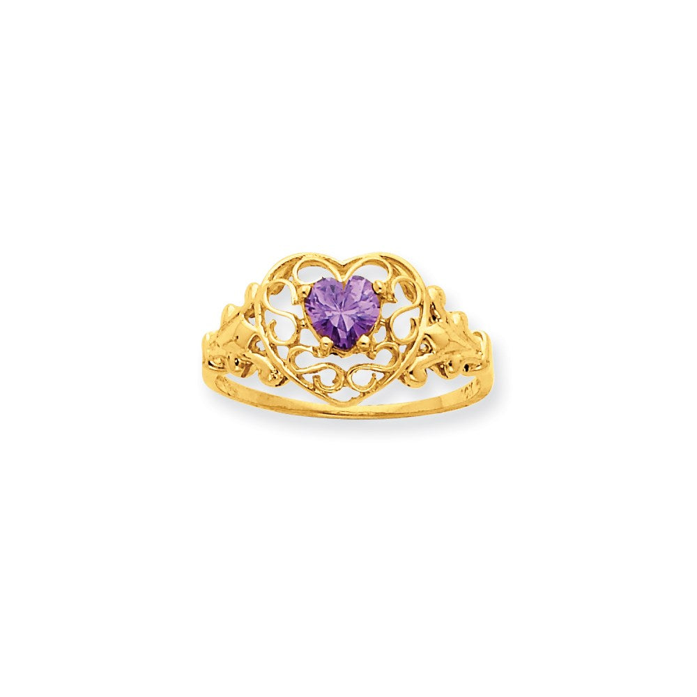 10k yellow gold polished geniune amethyst birthstone ring 10xbr251