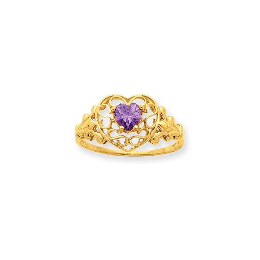 10k yellow gold polished geniune amethyst birthstone ring 10xbr251