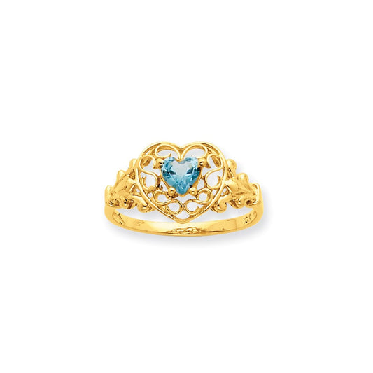 10k yellow gold polished geniune aquamarine birthstone ring 10xbr252