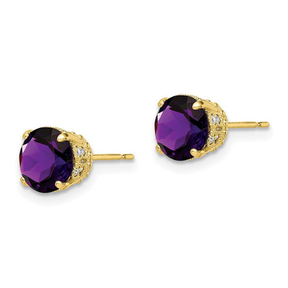 10K Tiara Collection Polished Diamond Amethyst Post Earrings