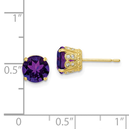10K Tiara Collection Polished Diamond Amethyst Post Earrings