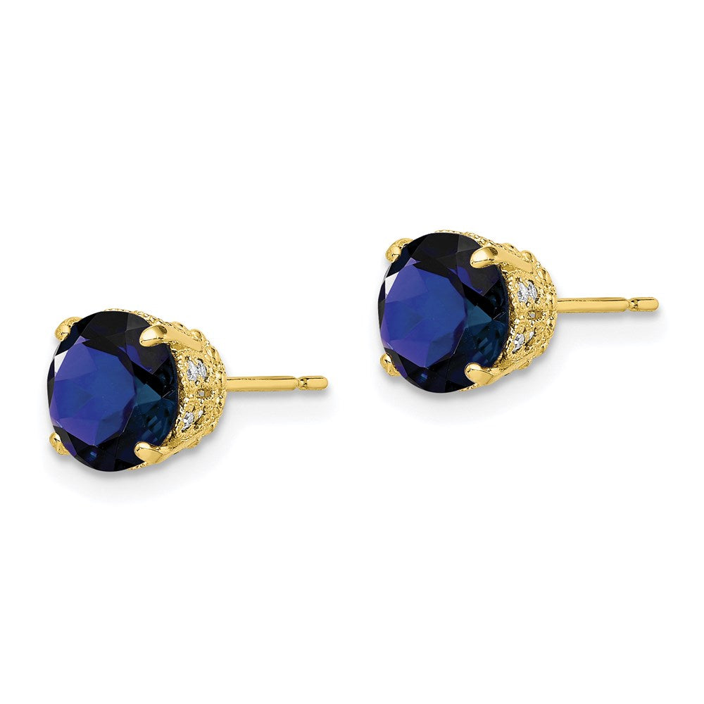 10K Tiara Collection Diamond Lab Created Sapphire Post Earrings