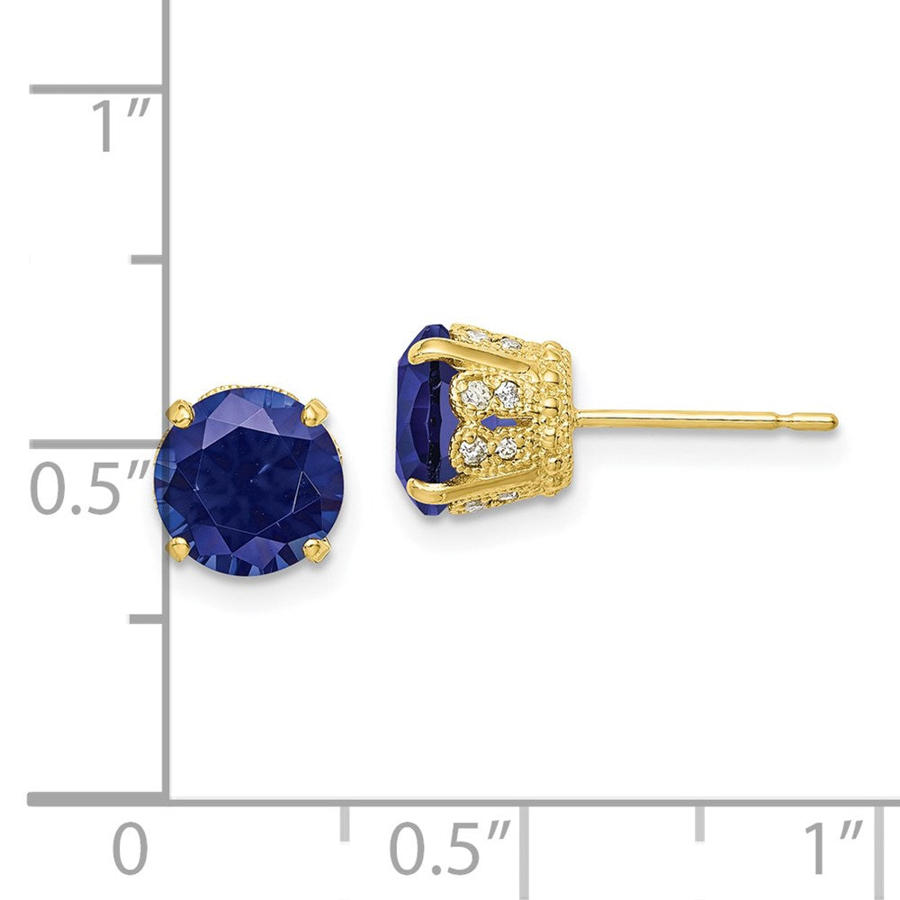 10K Tiara Collection Diamond Lab Created Sapphire Post Earrings