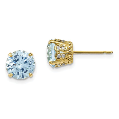 10K Tiara Collection Diamond Lab Created Aquamarine Post Earrings