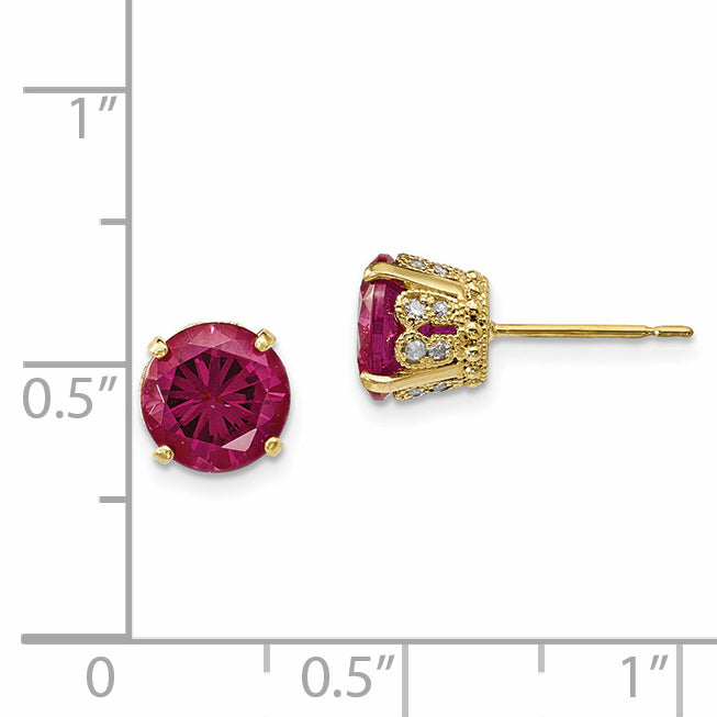 10K Tiara Collection Polished Diamond Lab Created Ruby Post Earrings