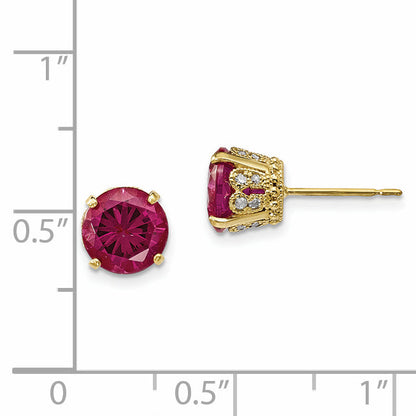 10K Tiara Collection Polished Diamond Lab Created Ruby Post Earrings