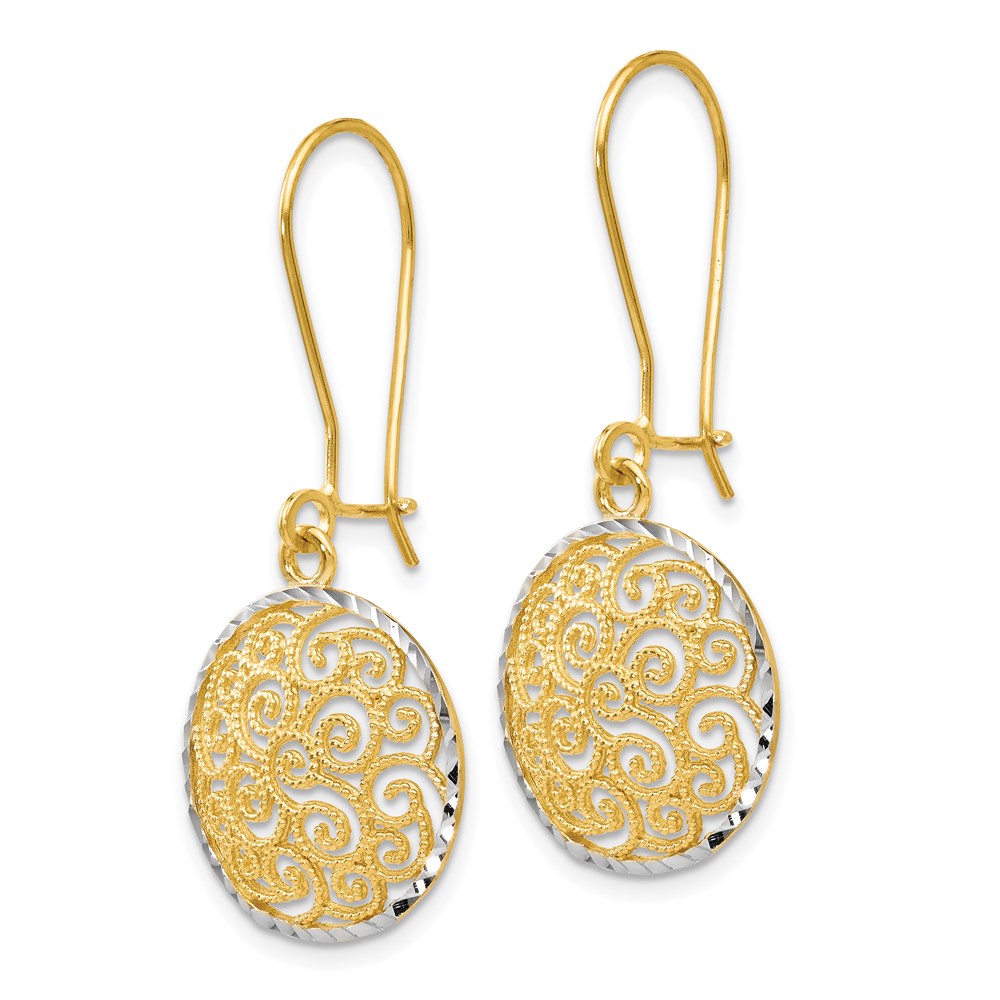 14k Two-tone Gold Filigree Dangle Earrings