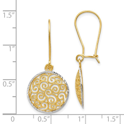 14k Two-tone Gold Filigree Dangle Earrings