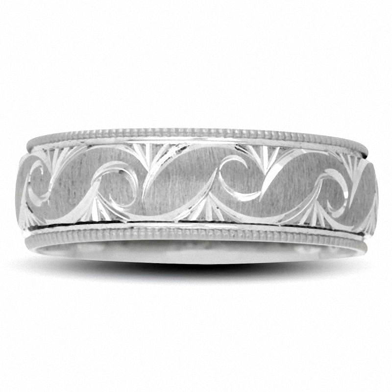 Ladies' 6.0mm Swirl Wedding Band in Solid 10K White Gold