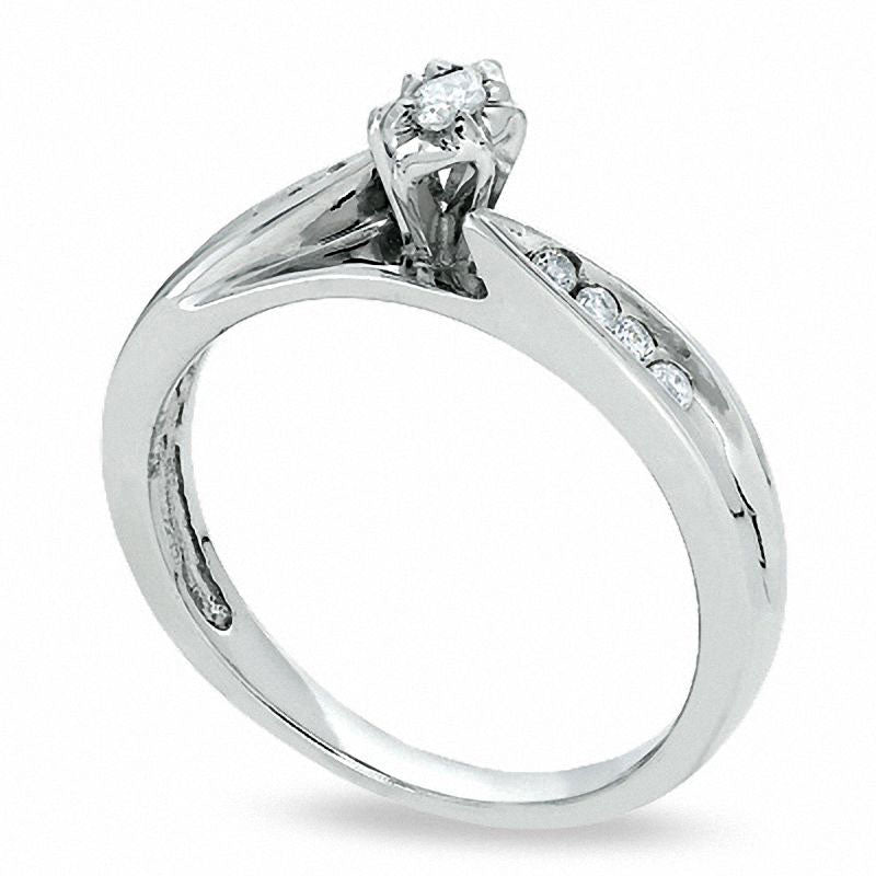 Ladies' 0.13 CT. T.W. Natural Diamond Wedding Band in Solid 10K White Gold