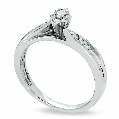 Ladies' 0.13 CT. T.W. Natural Diamond Wedding Band in Solid 10K White Gold