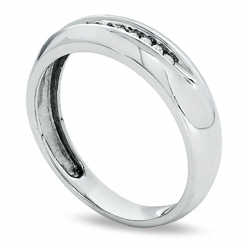 Men's Natural Diamond Accent Wedding Band in Solid 10K White Gold